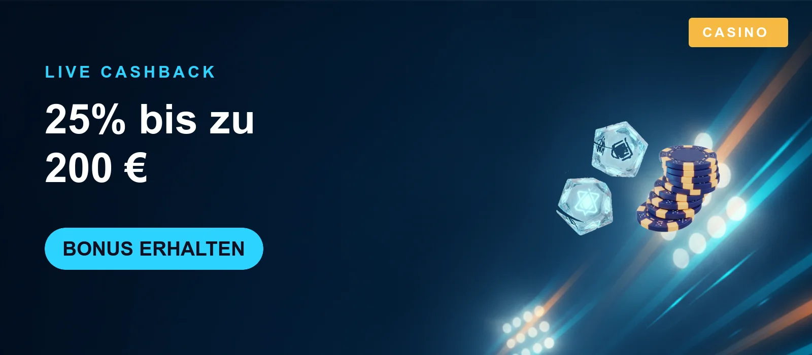 PowerUp Casino Live Cashback Banner – 25 Prozent bis 200 Euro pro Woche