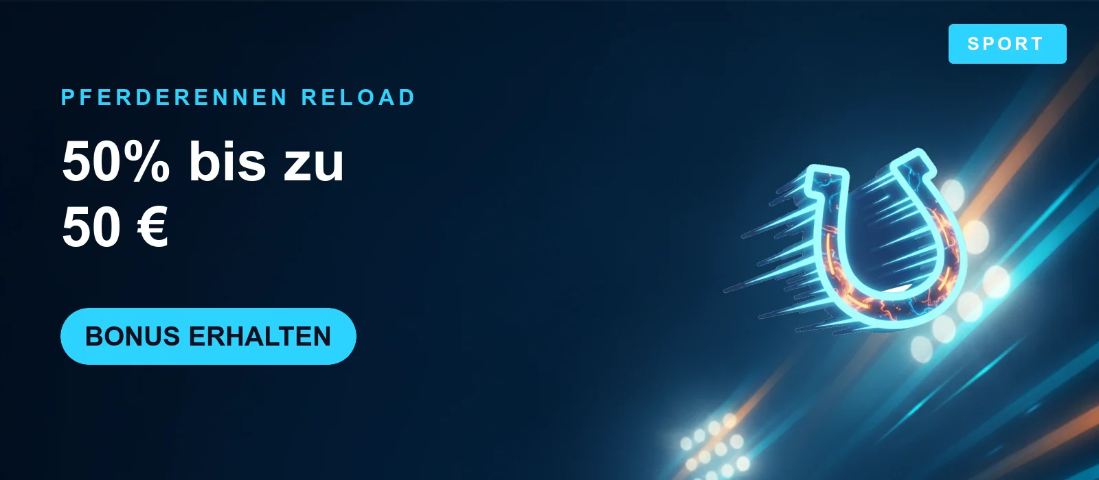 PowerUp Casino Pferderennen Reload Banner – 50 Prozent bis 50 Euro