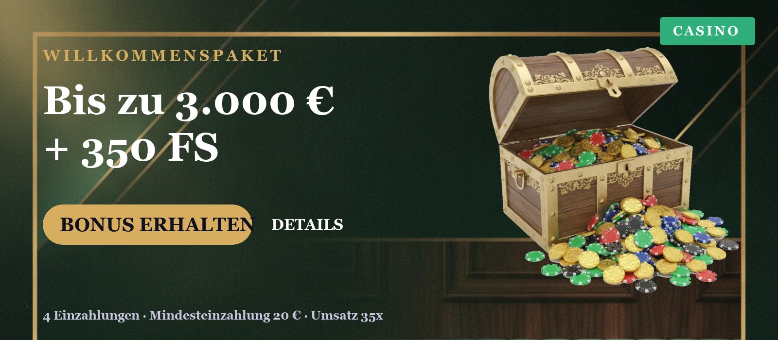 PowerUp Casino Willkommenspaket Banner – bis zu 3.000 € plus 350 Freispiele
